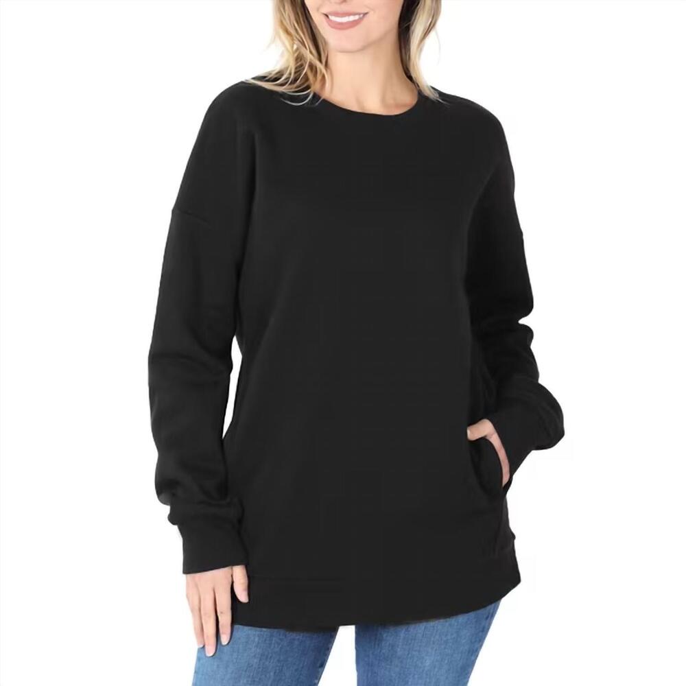 NEW ZENANA zuri crew neck sweatshirt in black